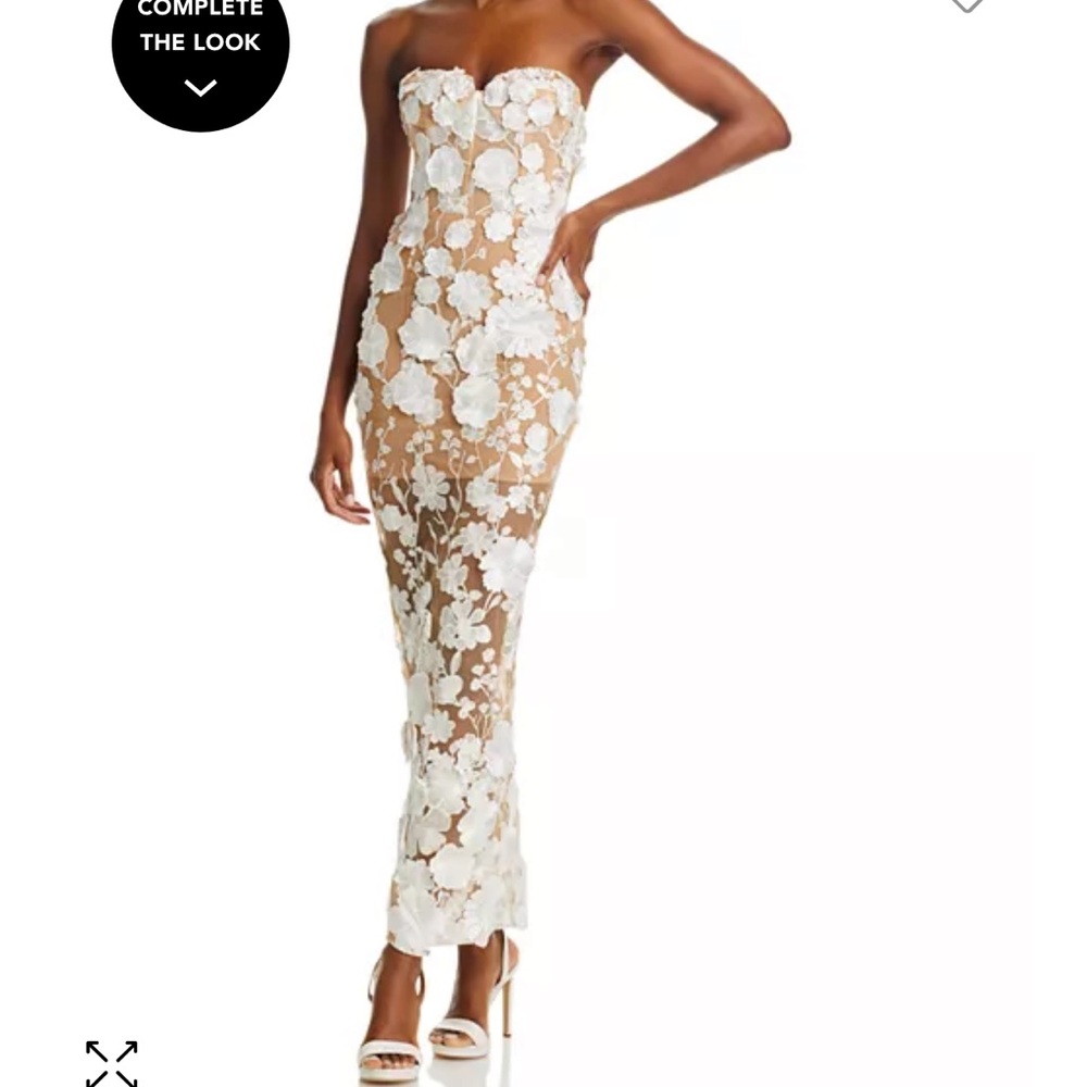 Bronx and Banco White Floral Appliqué Strapless Maxi Dress